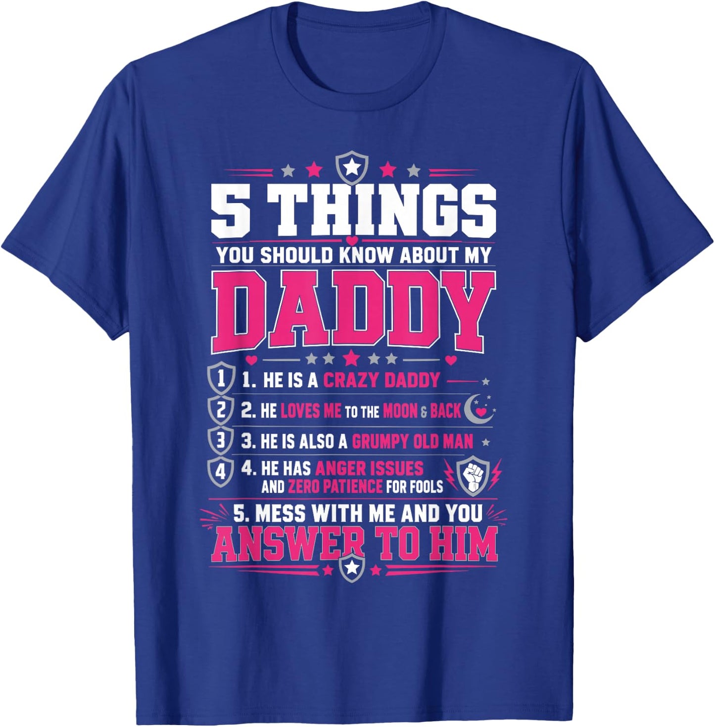 Funny Dad List 5 Things You Should Know About My Daddy T-Shirt - T-Shirt | Royal