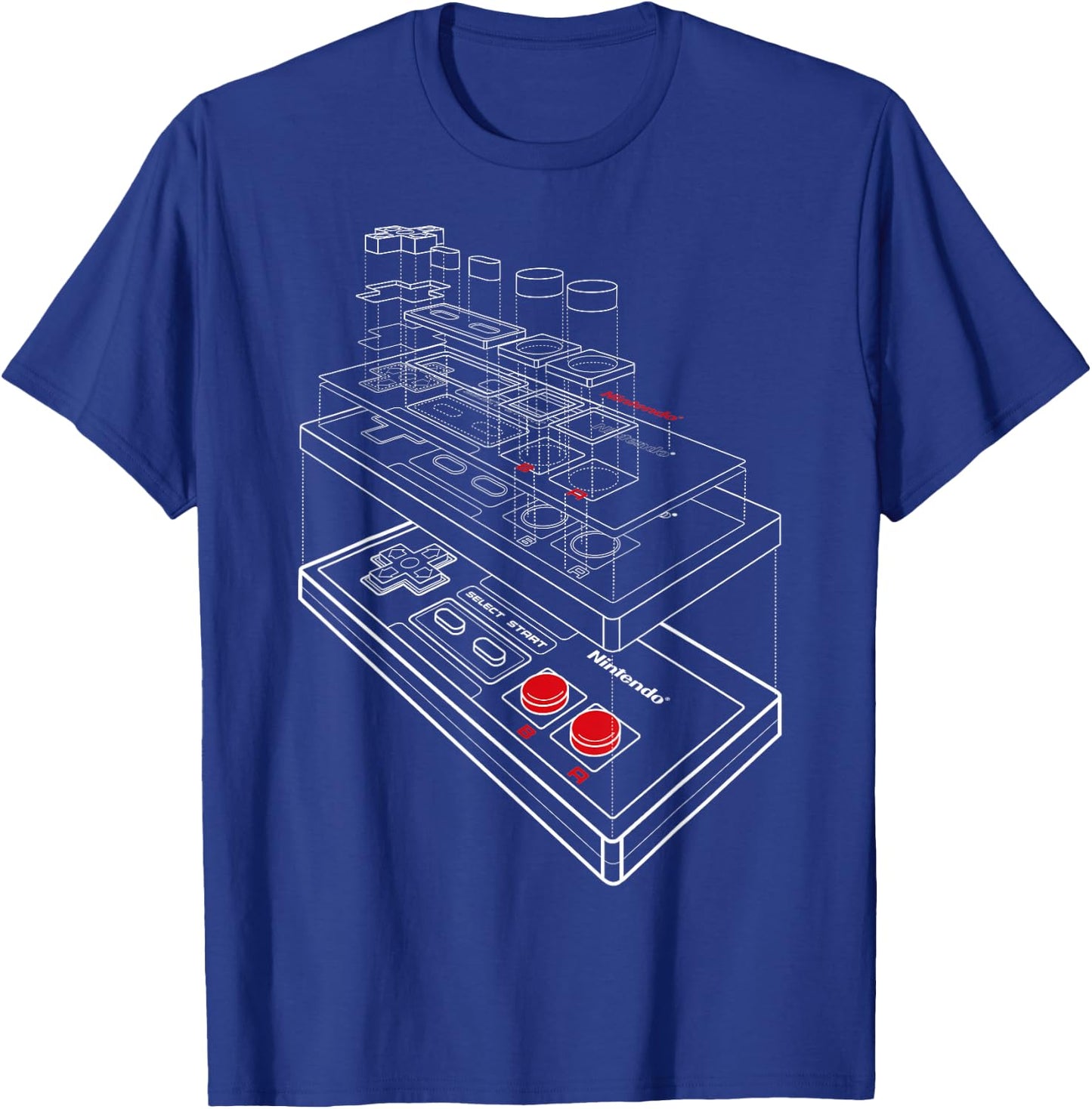 Nintendo NES Controller Exploded Schematic Graphic T-Shirt - T-Shirt | Royal