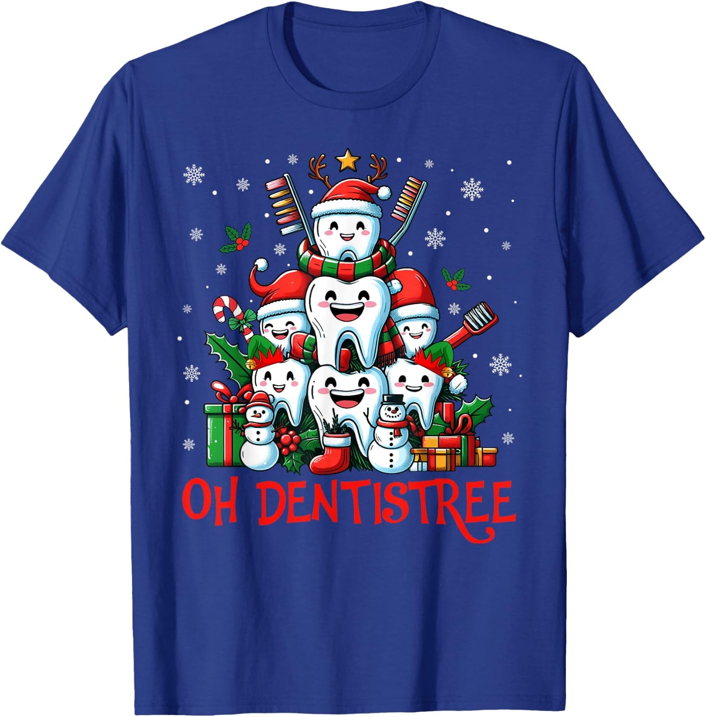Funny Christmas Dentist Tree Dental Oh Dentistree Tooth Tree T-Shirt - T-Shirt | Royal