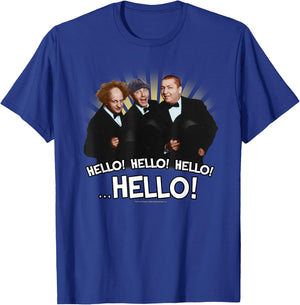 TTS- The Three Stooges Hello! Hello! Hello! ...Hello! T-Shirt - T-Shirt | Royal