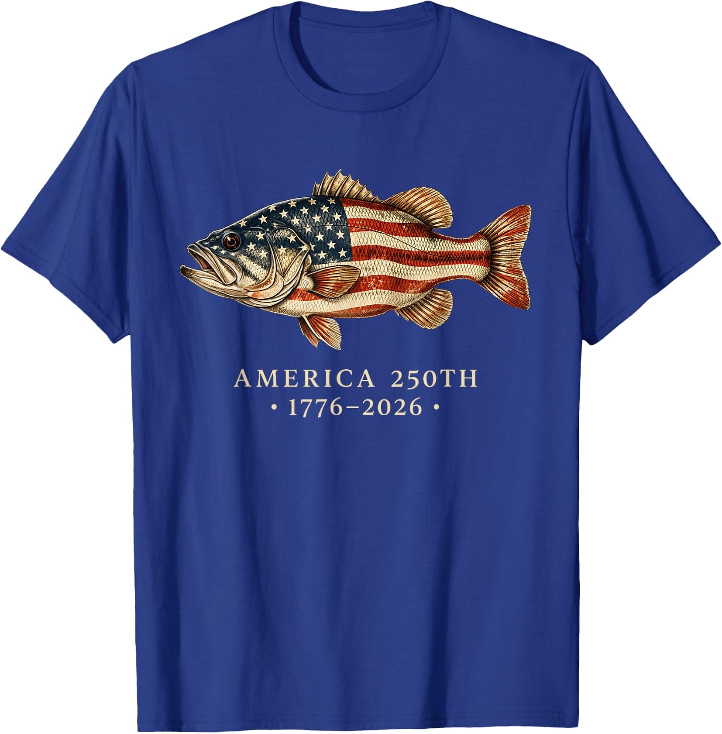 USA 250th 1776 2026 Patriotic Bass Fishing T-Shirt - T-Shirt | Royal