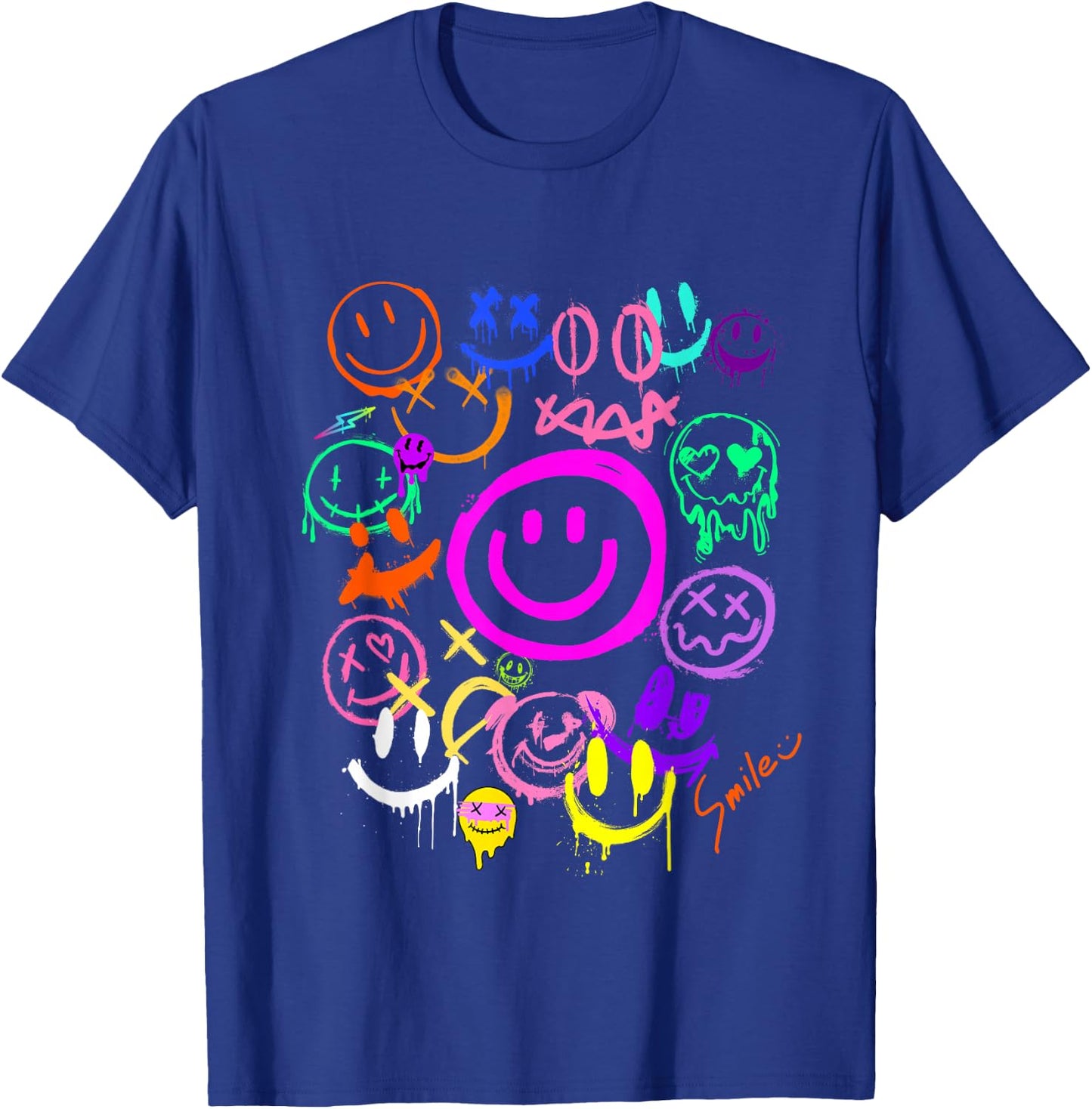 Smile Face Emoticons Fun Vivid Graffiti Smileys, Graphic T-Shirt - T-Shirt | Royal