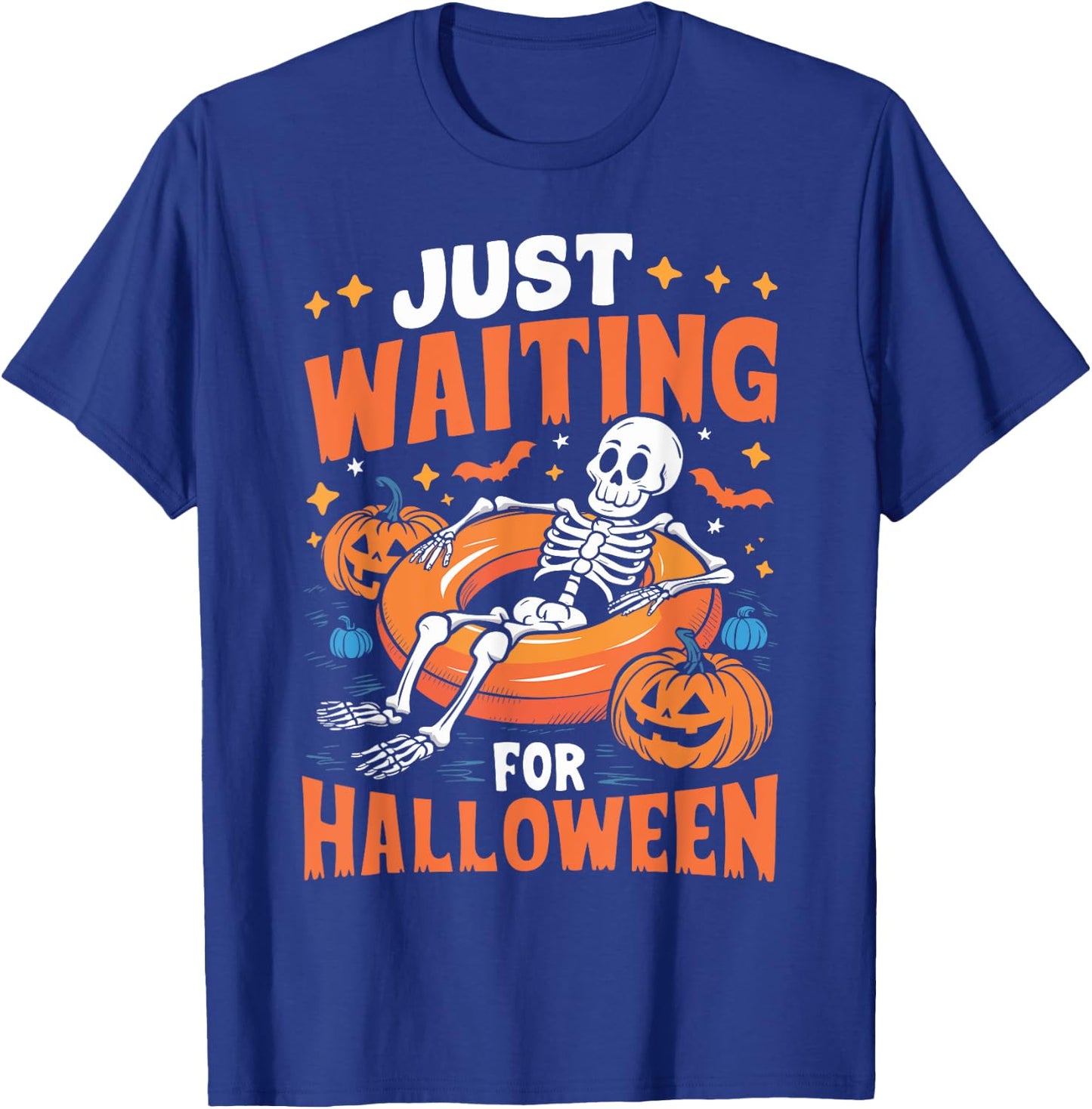 Just Waiting for Halloween Spooky Skeleton Summer Halloween T-Shirt - T-Shirt | Royal