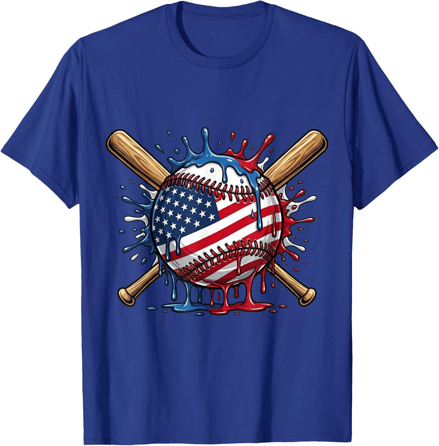 Baseball Drip American Flag Boys Kids Youth 4th of July T-Shirt - T-Shirt | Royal