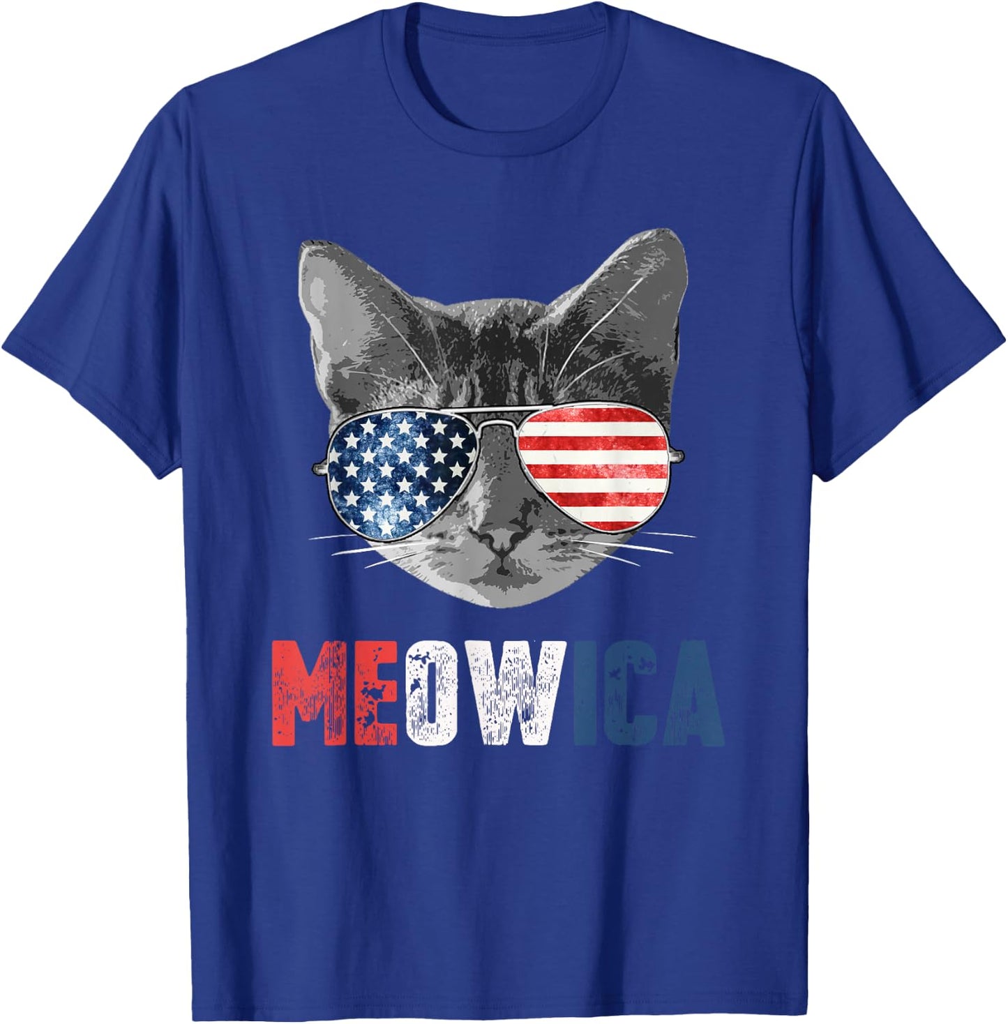 4th of July Shirt Meowica American Flag Cat T-Shirt - T-Shirt | Royal