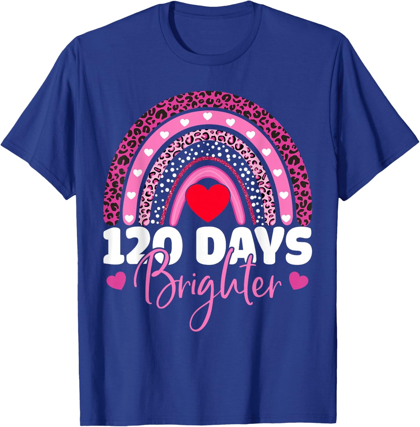120 Days Brighter Happy 120th Day Of School Rainbow Leopard T-Shirt - T-Shirt | Royal