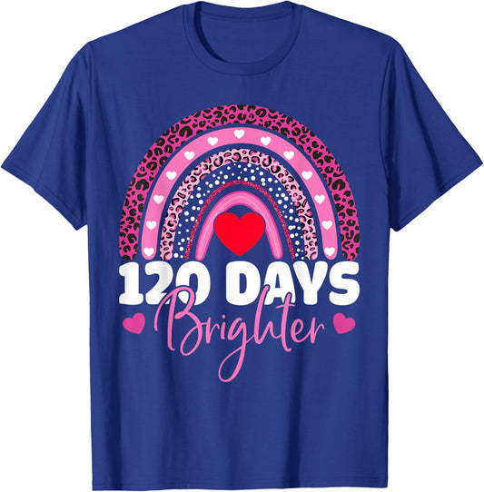 120 Days Brighter Happy 120th Day Of School Rainbow Leopard T-Shirt - T-Shirt | Royal