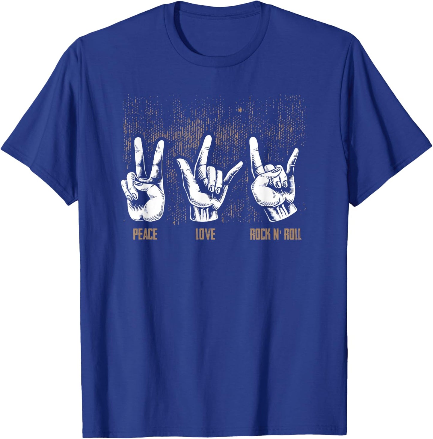Peace Love Rock and Roll Guitar Hippie Hand Signs T-Shirt - T-Shirt | Royal