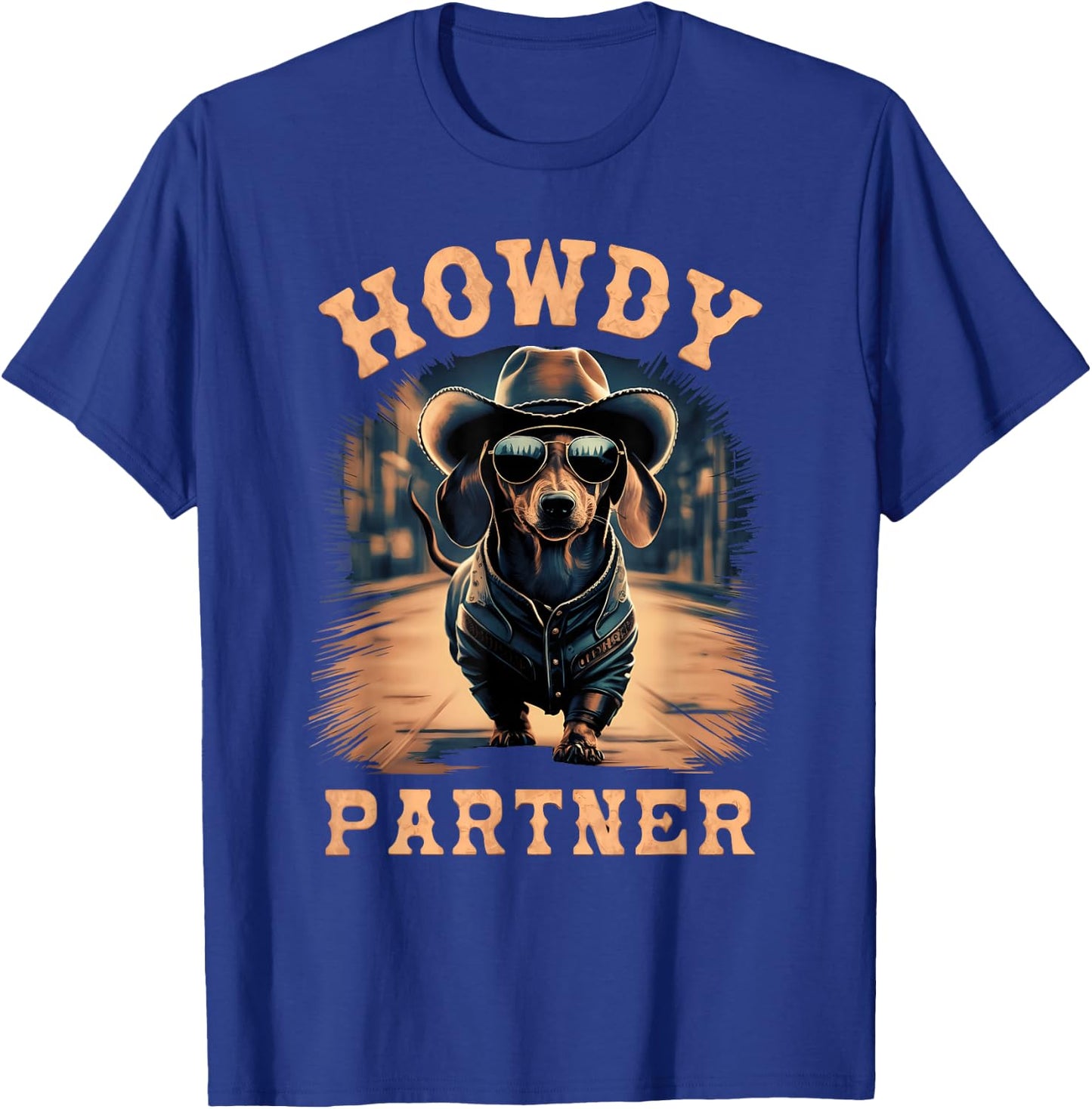 Howdy Partner ready for Rodeo Cowboy Weenie Dog Dachshund T-Shirt - T-Shirt | Royal