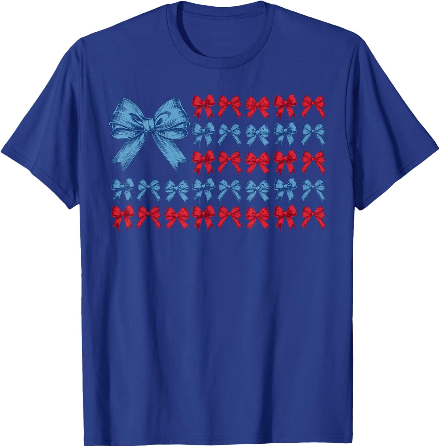 Coquette Bow US Flag July 4th Red White Blue American Girly T-Shirt - T-Shirt | Royal