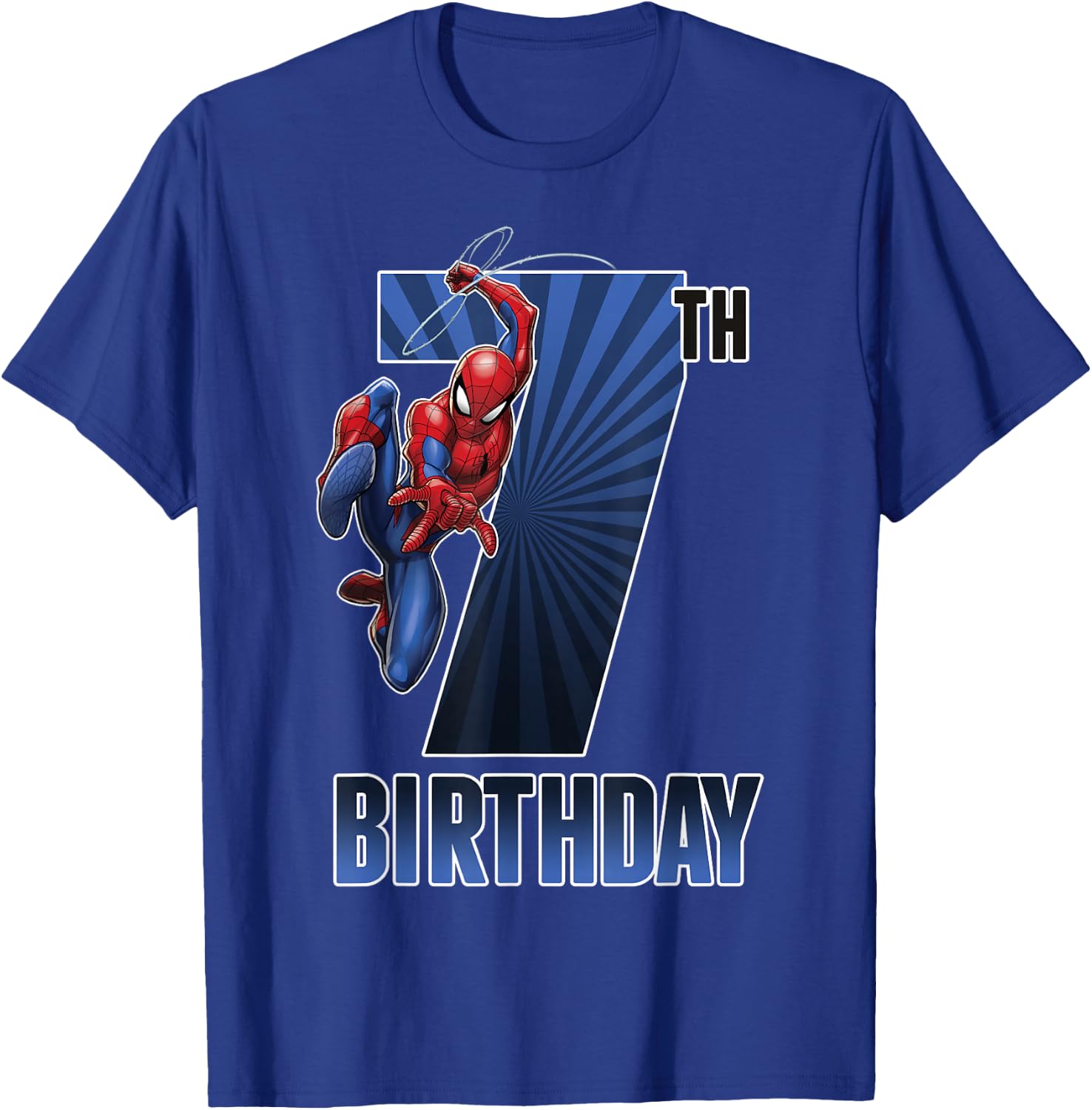 Marvel Spider-Man Swinging 7th Birthday Graphic Small T-Shirt - T-Shirt | Royal