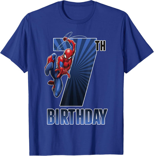 Marvel Spider-Man Swinging 7th Birthday Graphic Small T-Shirt - T-Shirt | Royal