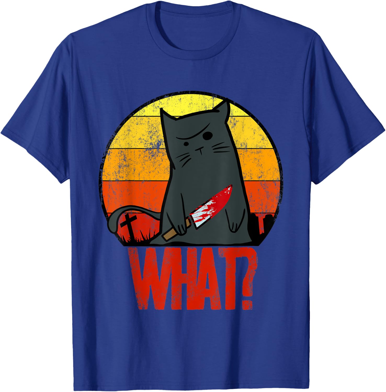 Retro Murderous Black Cat What With Knife Funny Halloween Women T-Shirt - T-Shirt | Royal