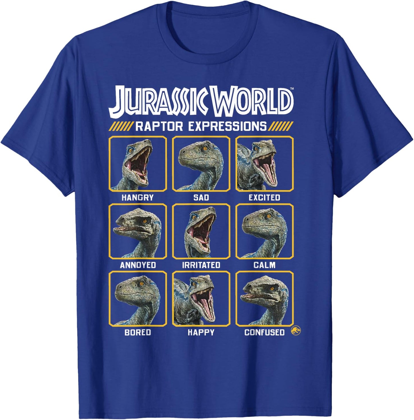 Jurassic World Two Blue Raptor Expressions Graphic Short Sleeve T-Shirt - T-Shirt | Royal