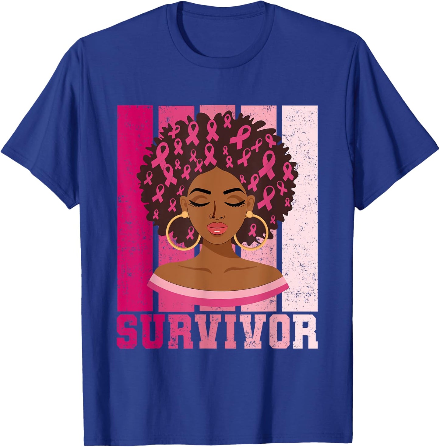 Black Woman Pink Ribbon October Breast Cancer Survivor T-Shirt - T-Shirt | Royal