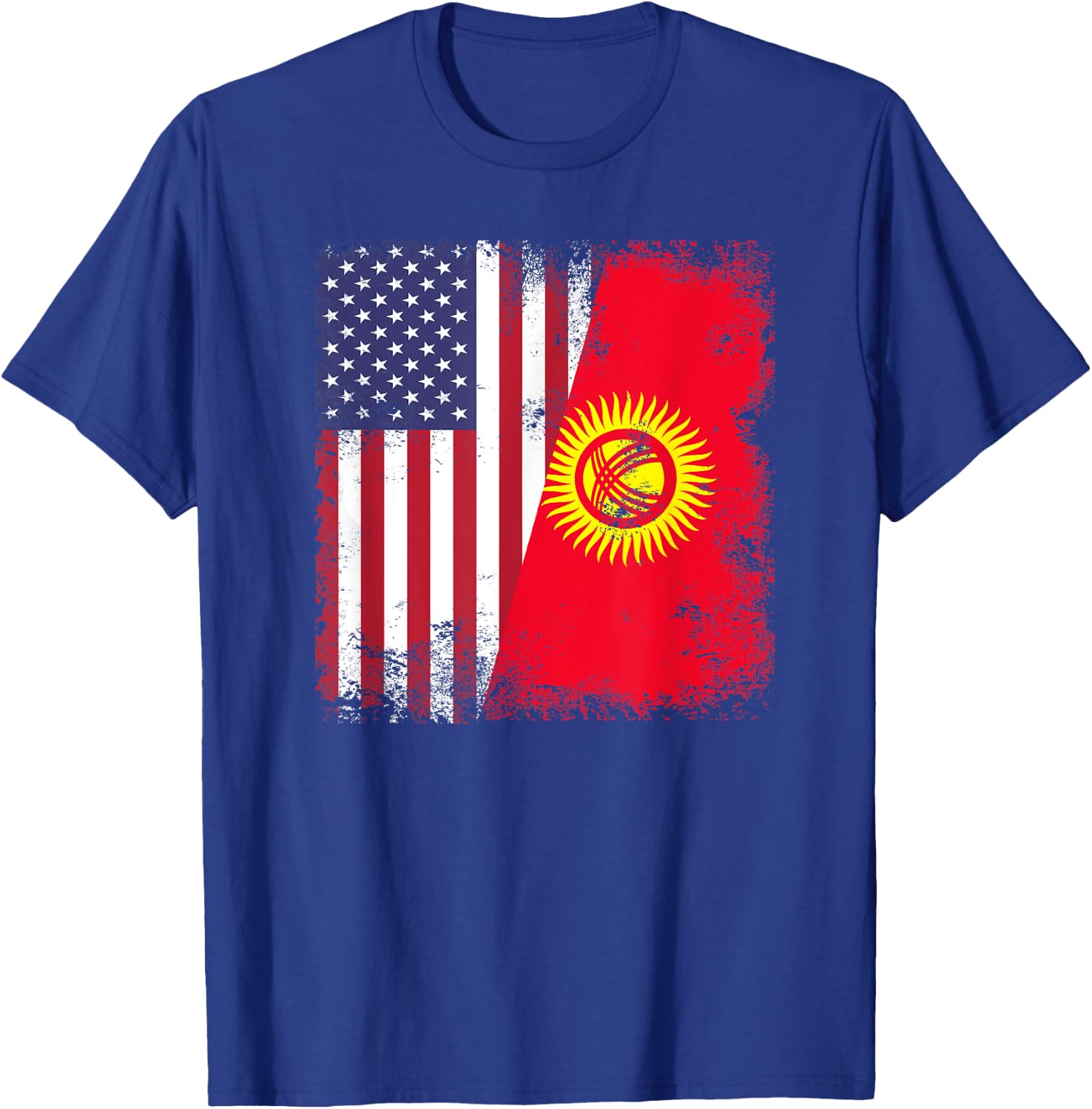 Half Kyrgyz Flag | Vintage Kyrgyzstan USA Gift T-Shirt - T-Shirt | Royal
