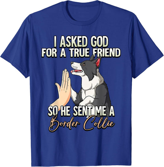 I Asked God For A True Friend So He Sent Me A Border Collie T-Shirt - T-Shirt | Royal