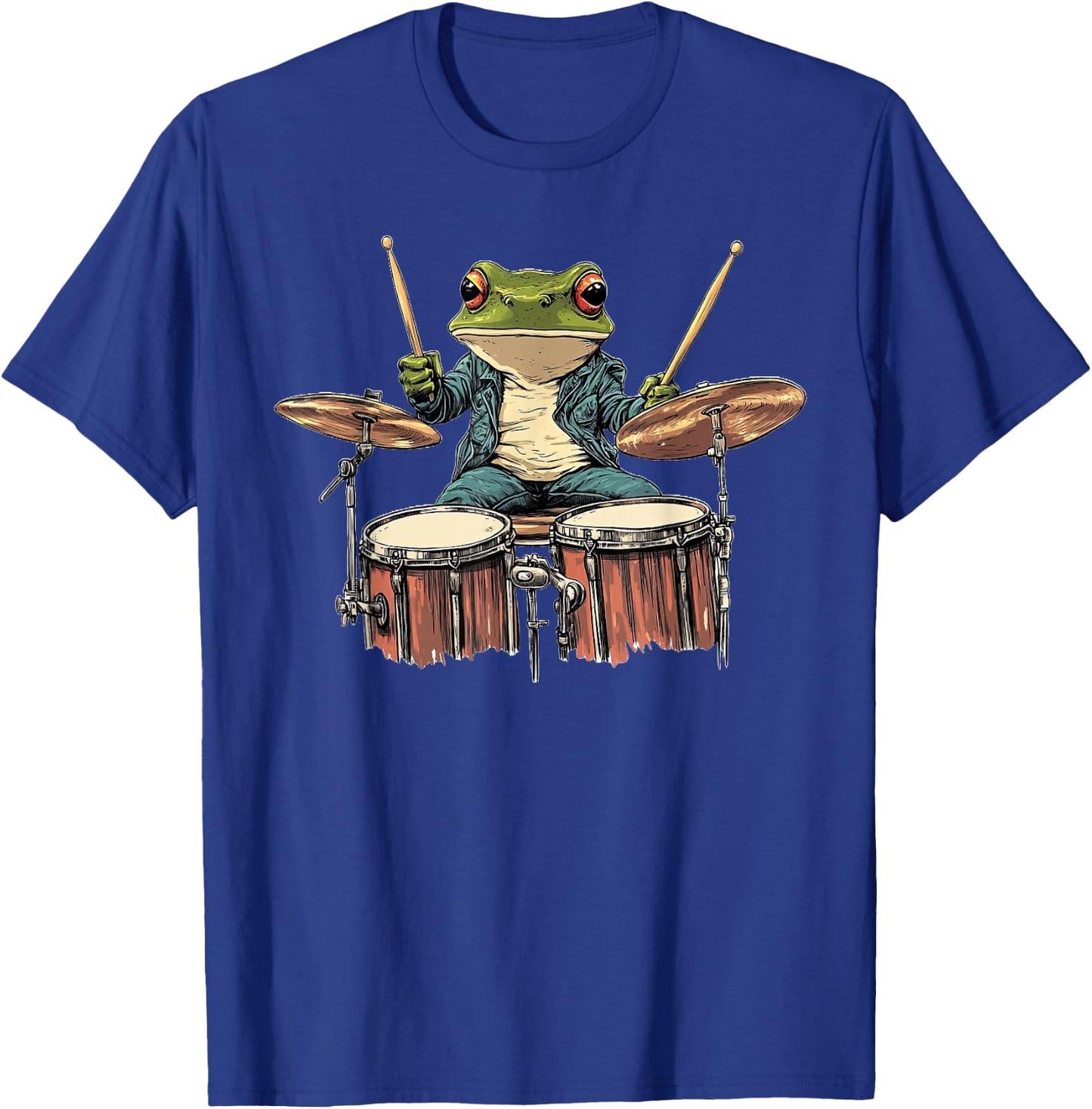 Cute Frog Playing Drums Frogs Drummer Music T-Shirt - T-Shirt | Royal