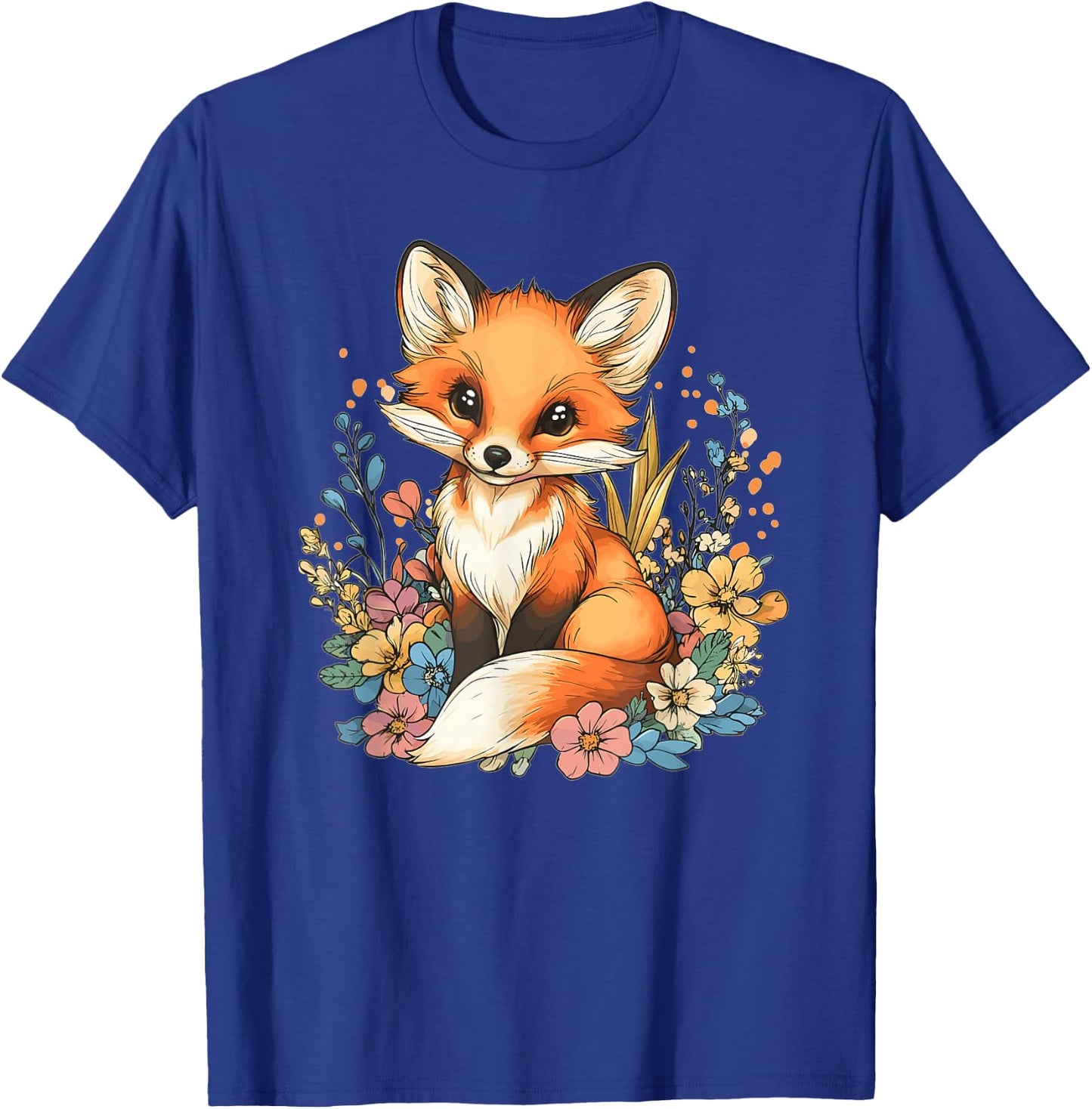 Cute Fox with Flowers I Kids Fox T-Shirt - T-Shirt | Royal