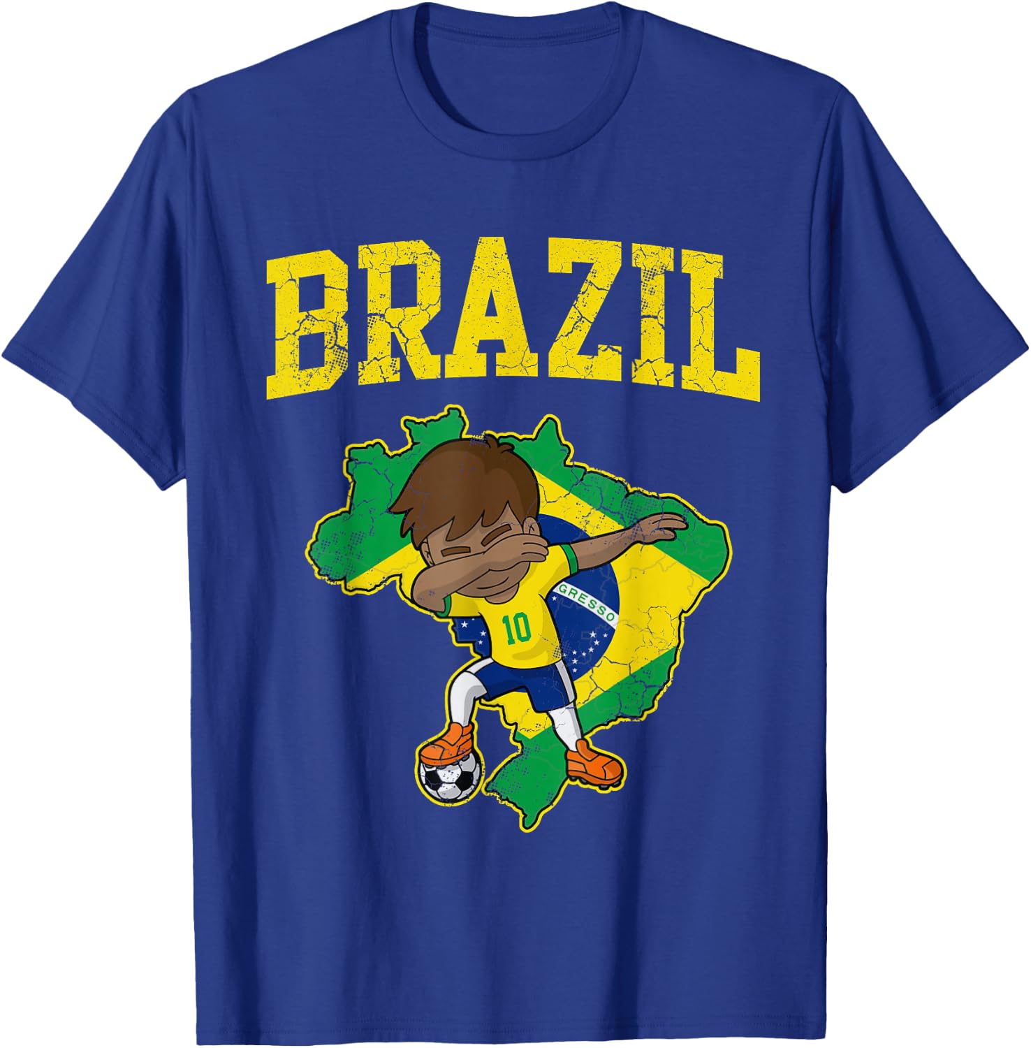 Brazil Soccer Boy Brazilian Football Dabbing Kid Men Women T-Shirt - T-Shirt | Royal