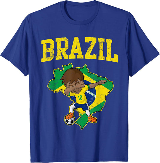 Brazil Soccer Boy Brazilian Football Dabbing Kid Men Women T-Shirt - T-Shirt | Royal