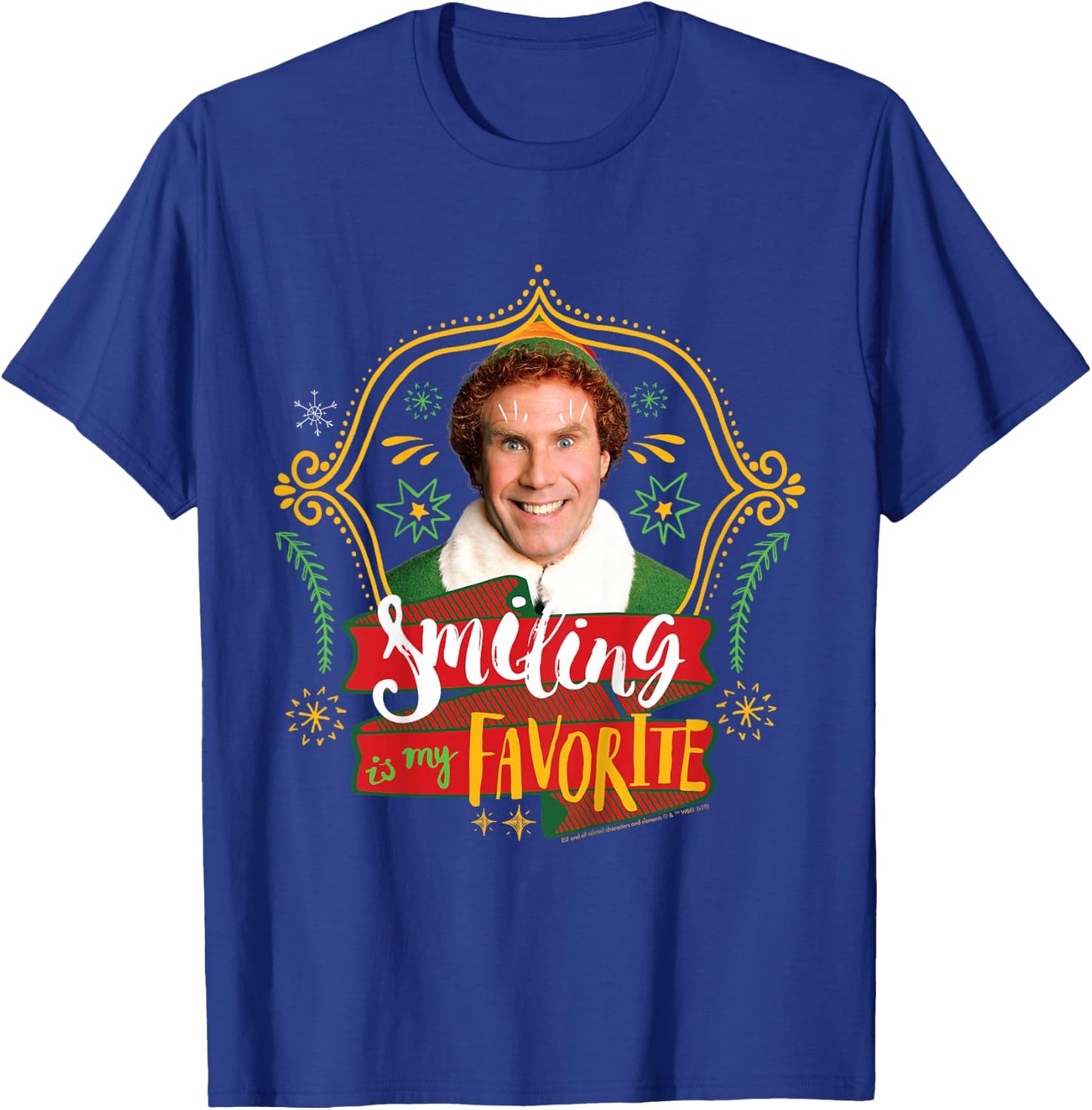 Kids Elf Buddy Smiling Is My Favorite Text Portrait T-Shirt - T-Shirt | Royal