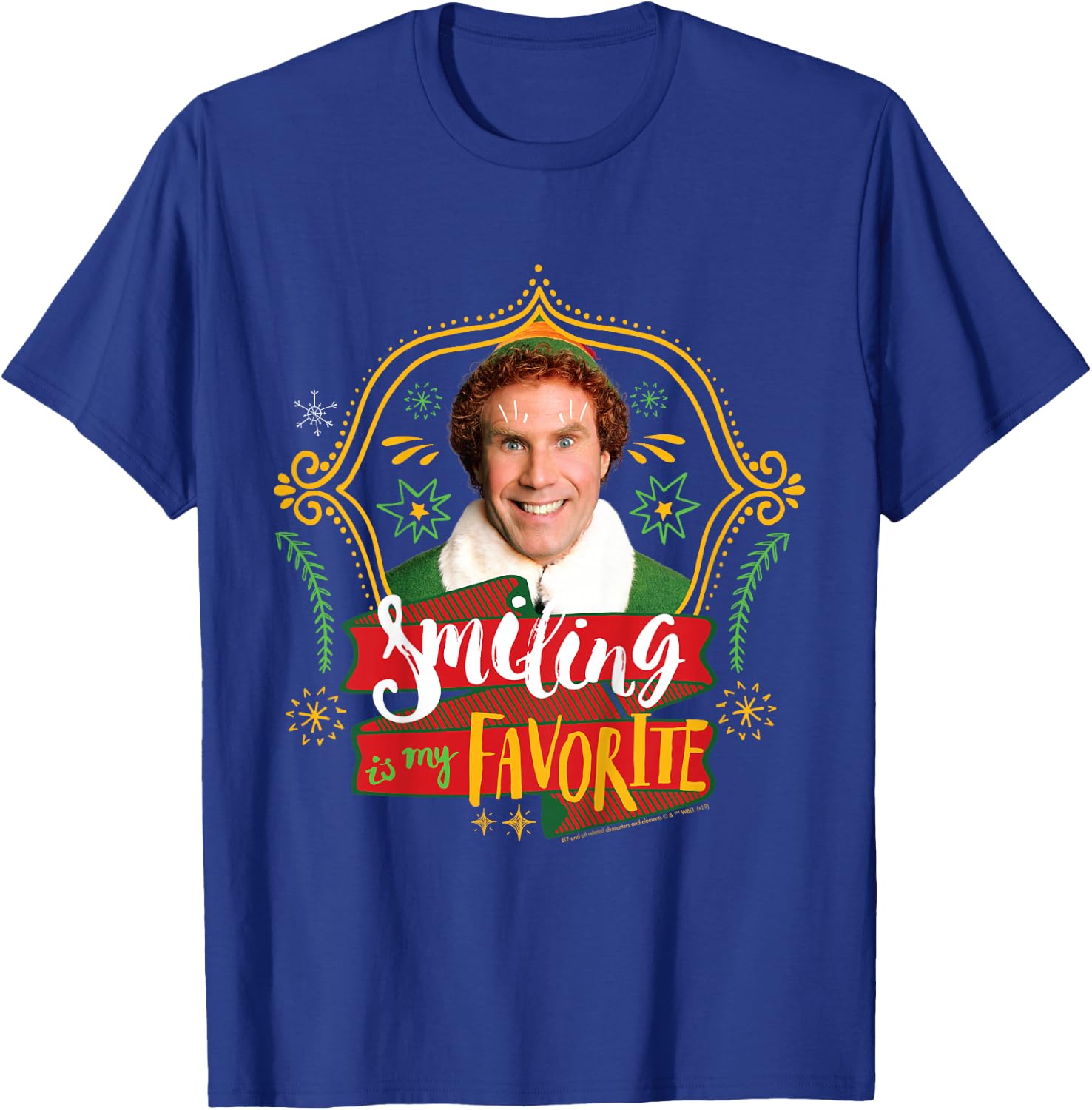 Kids Elf Buddy Smiling Is My Favorite Text Portrait T-Shirt - T-Shirt | Royal