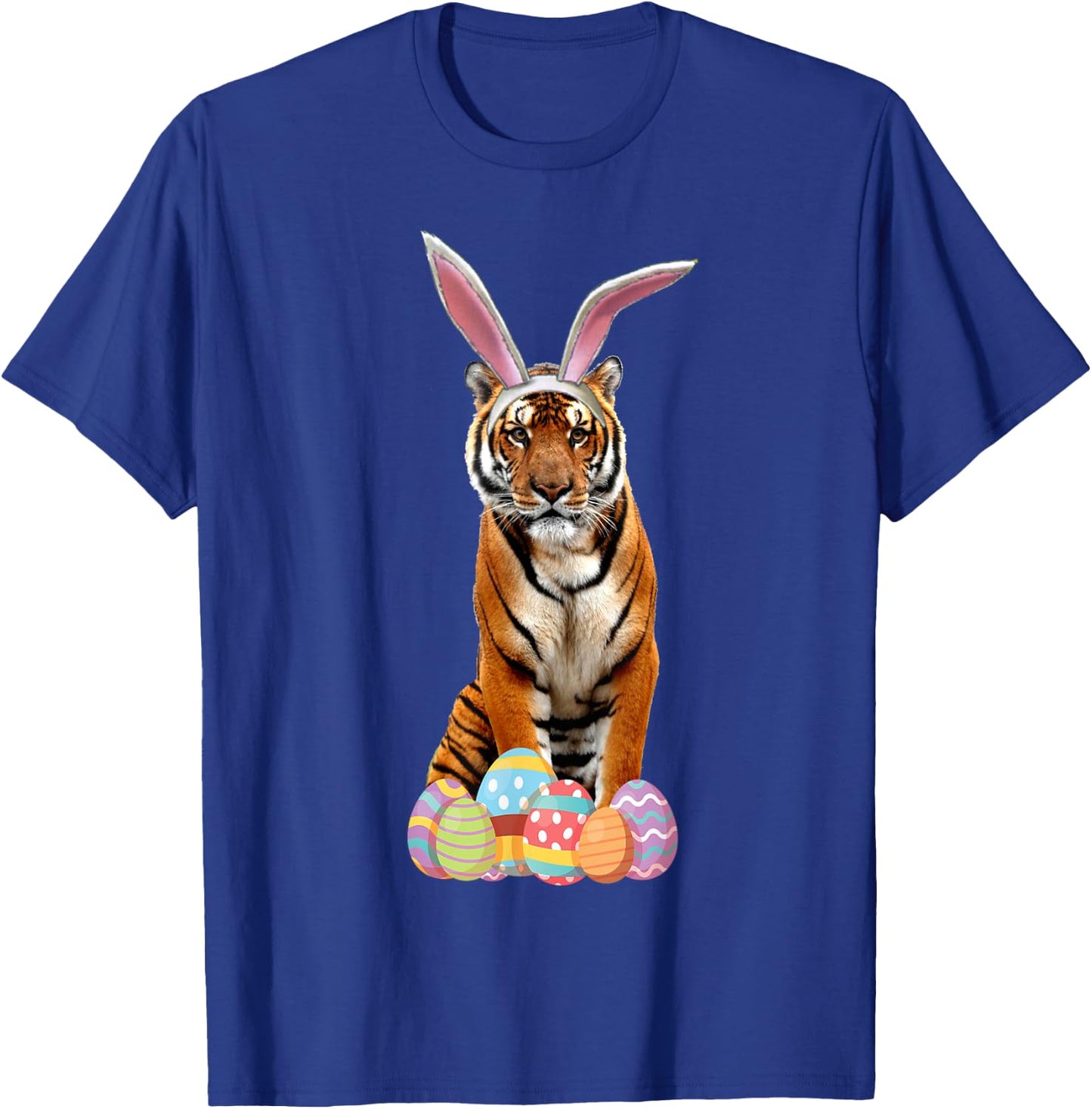 Easter Shirt Tiger Funny Bunny Ears & Eggs Tiger Gift T-Shirt - T-Shirt | Royal