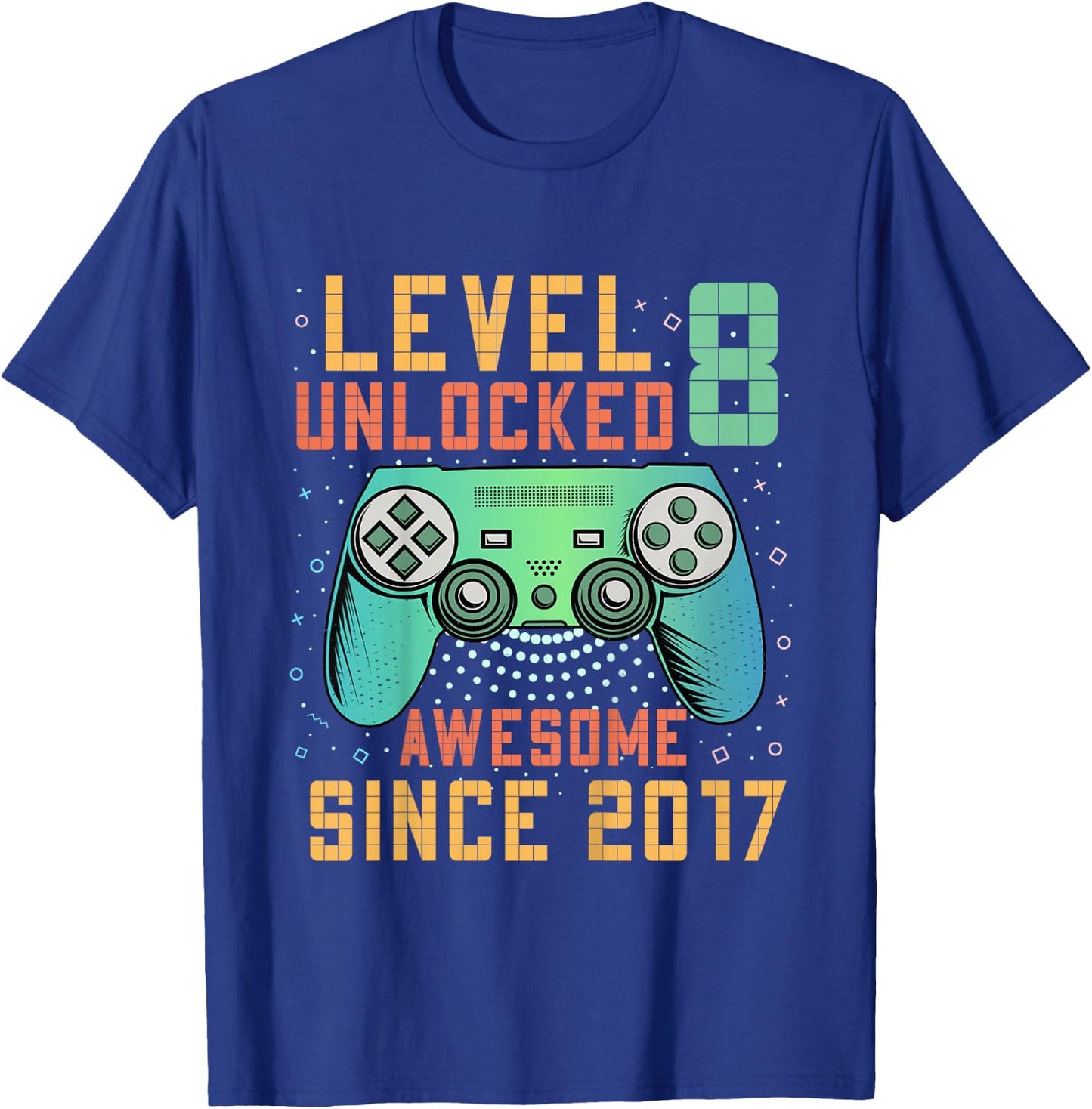 Kids Level 8 Unlocked 8th Birthday 8 Year Old Boy Gifts Gaming T-Shirt - T-Shirt | Royal
