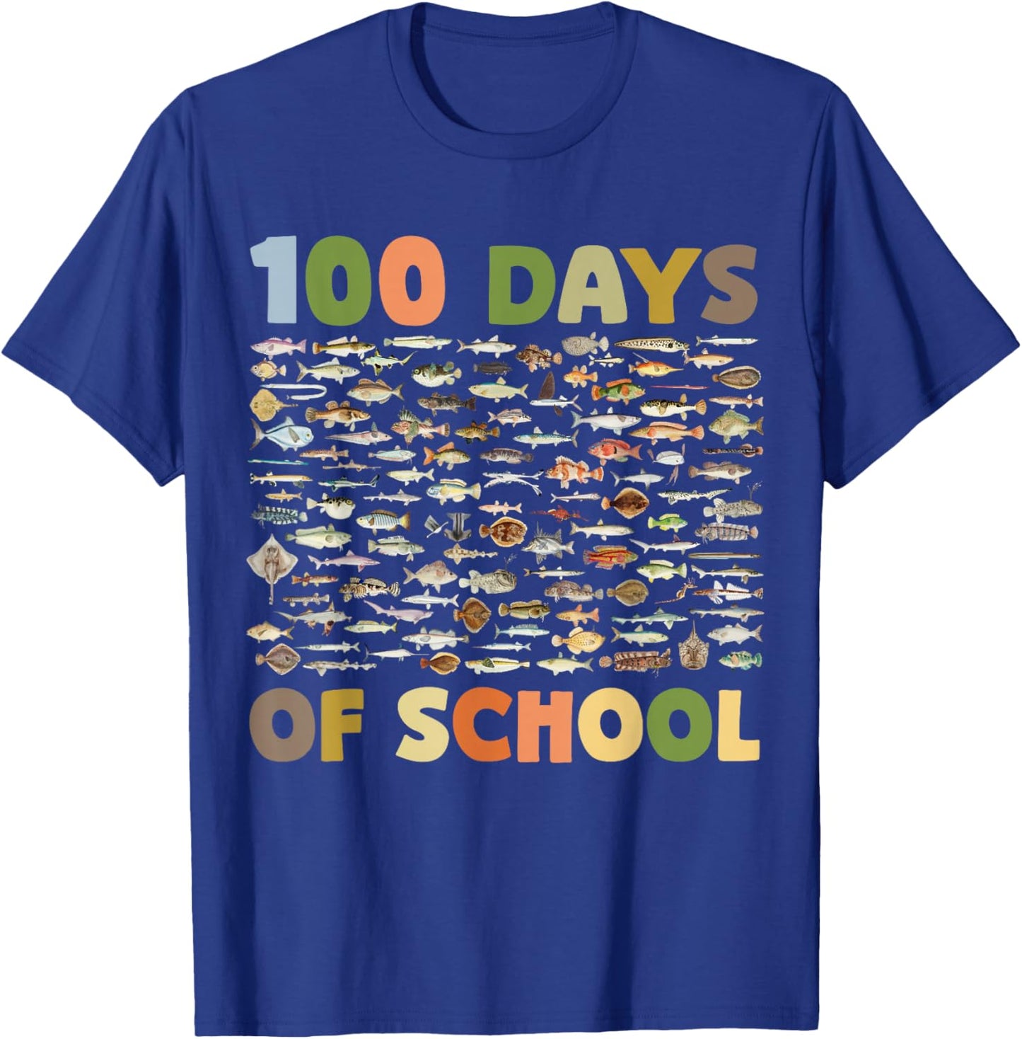 100 Days of School Fish Theme Fun Celebration Design T-Shirt - T-Shirt | Royal