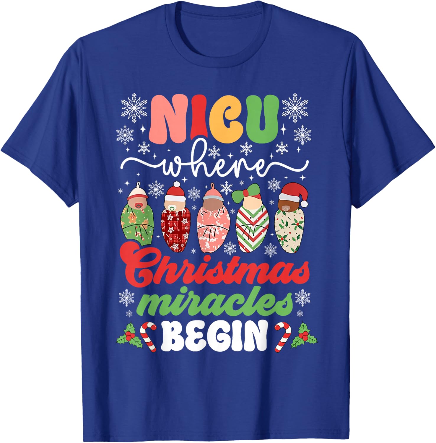 NICU Where Christmas Miracles Begin NICU Neonatal ICU Nurse T-Shirt - T-Shirt | Royal