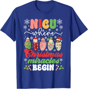 NICU Where Christmas Miracles Begin NICU Neonatal ICU Nurse T-Shirt - T-Shirt | Royal
