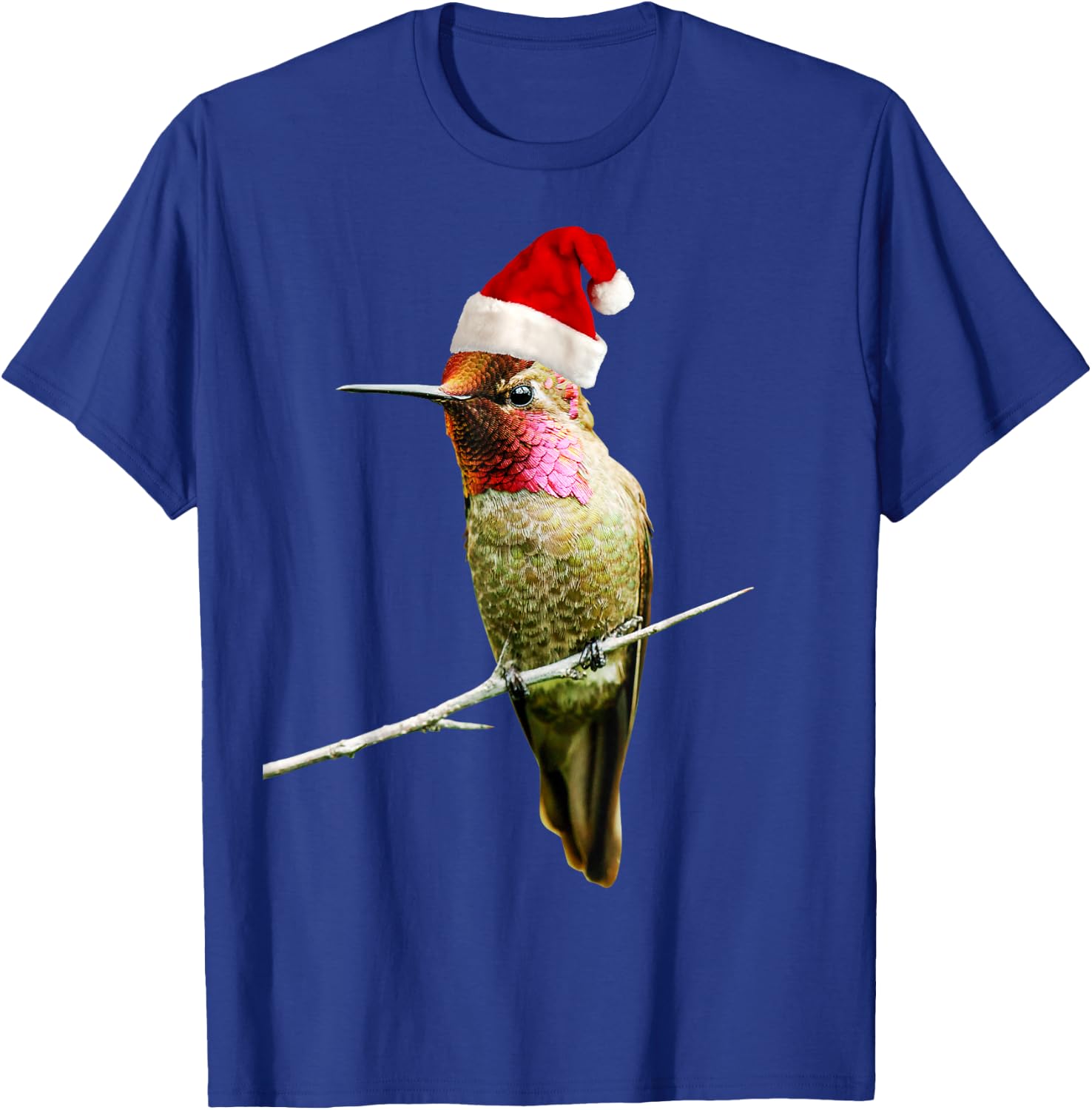 Hummingbird Santa Cute Christmas Hat Design for Bird Lovers T-Shirt - T-Shirt | Royal