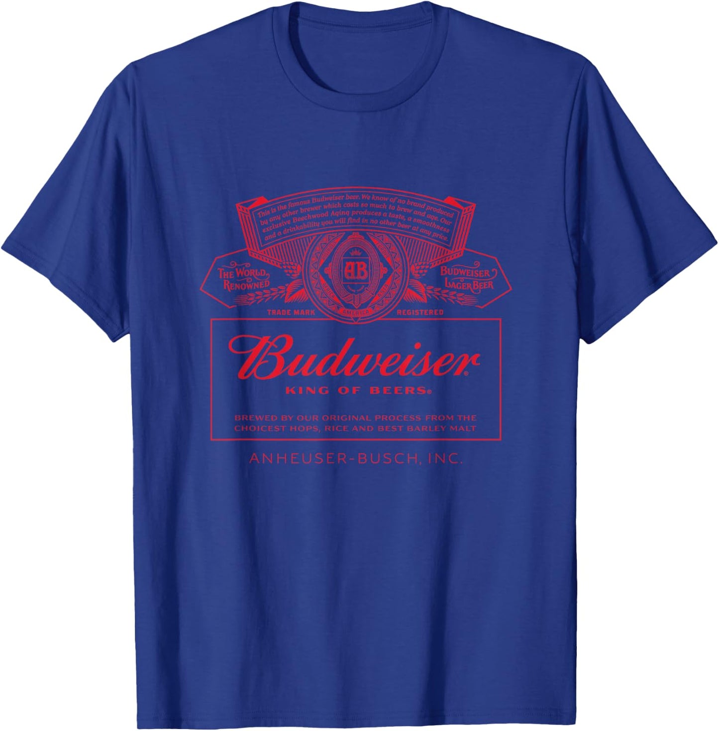Budweiser Classic Budweiser Can Label T Shirt, Black, Small US T-Shirt - T-Shirt | Royal