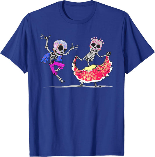 Ballet Folklorico Couples Mexican Dancer Sugar Skull T Shirt T-Shirt - T-Shirt | Royal