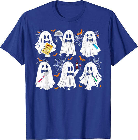 Ghost Waiter Waitress Funny Costume For Halloween Men Women T-Shirt - T-Shirt | Royal