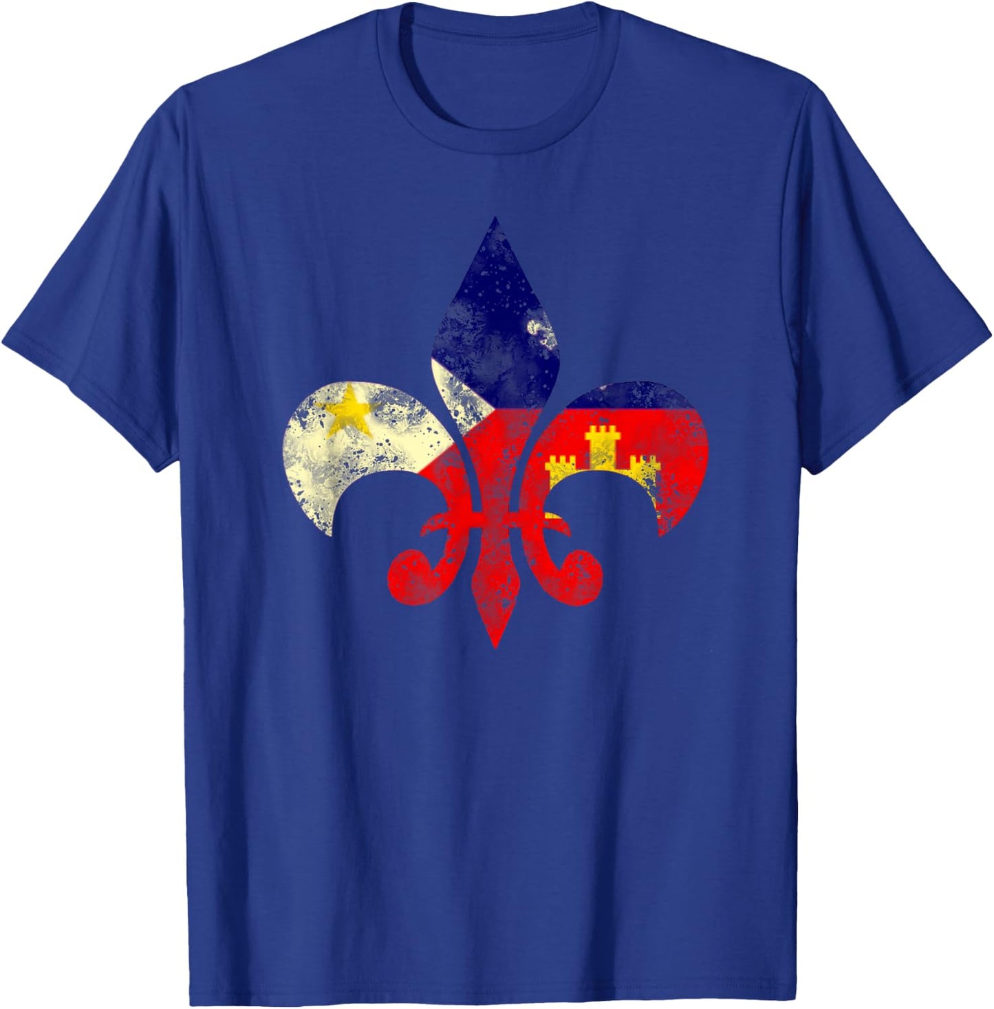 Louisiana Cajun Proud Acadiana Flag Distressed Fleur T-Shirt - T-Shirt | Royal