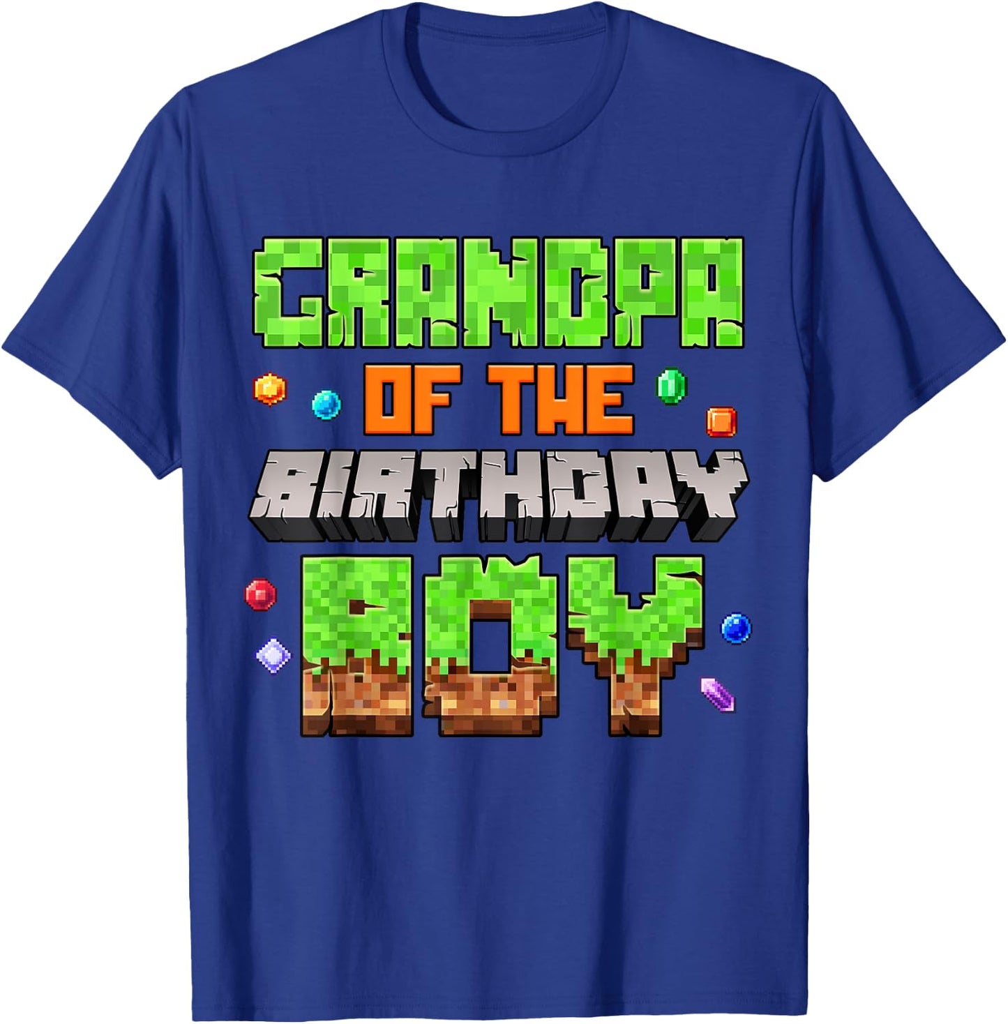 Grandpa Of The Birthday Boy Pixel Gaming Video Game Kids T-Shirt - T-Shirt | Royal