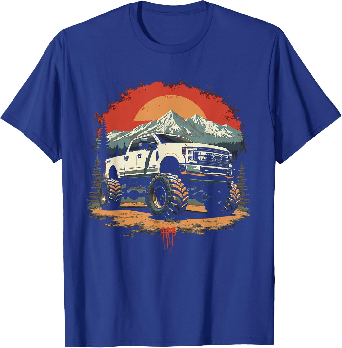 2022 Crew Cab Powerstroke Sunset Mountain Scene 350 Truck T-Shirt - T-Shirt | Royal