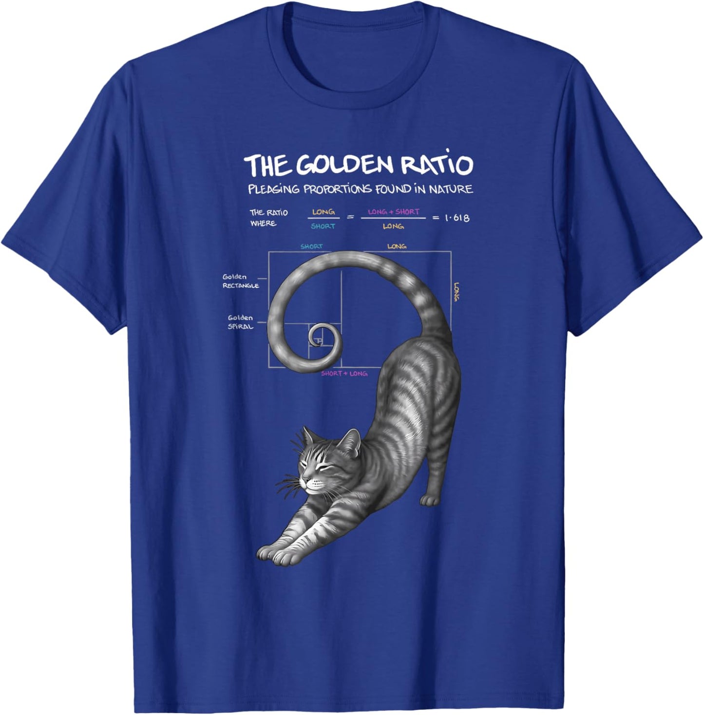 Math Mathematics Fibonacci Sequence The Cat Golden Ratio T-Shirt - T-Shirt | Royal