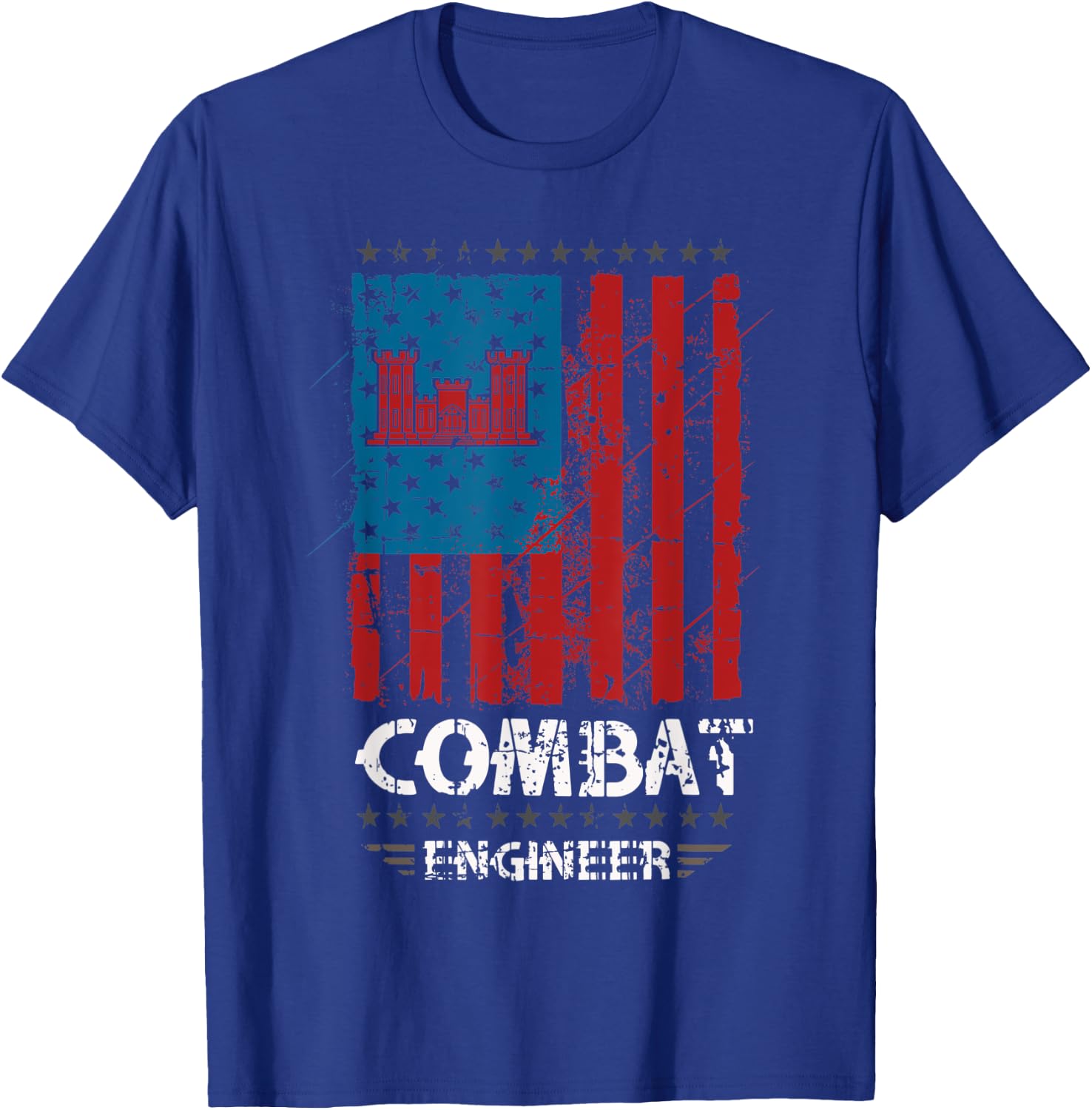 Combat Engineer - American Flag Distressed - U.S. Military Women Men T-Shirt - T-Shirt | Royal