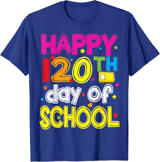 120 Days Smarter Happy 120th Day Of School T-Shirt - T-Shirt | Royal