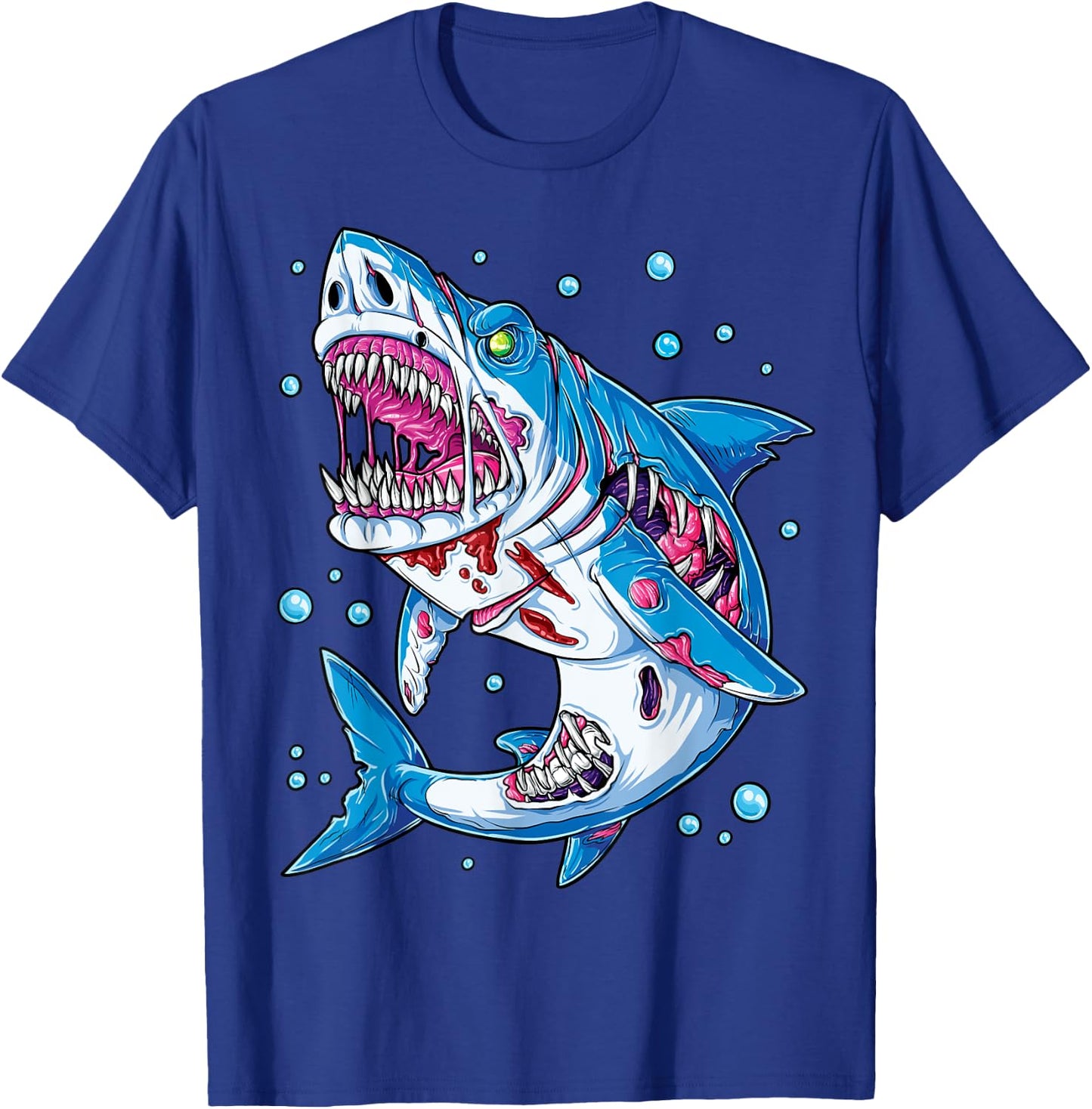 Shark Zombie Halloween Boys Men Skeleton Skull Rib Cage T-Shirt - T-Shirt | Royal