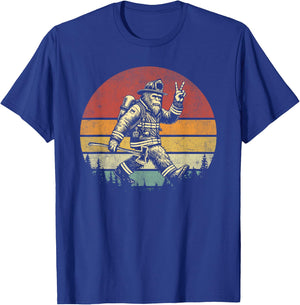 Firefighting Retro Bigfoot Firefighter Sasquatch Fireman T-Shirt - T-Shirt | Royal