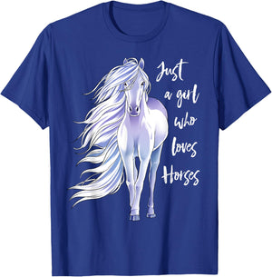 Horse Just A Girl Who Loves Horseback Riding Equestrian Farm T-Shirt - T-Shirt | Royal