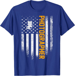 Vintage USA Photographer American Flag Photography Patriotic T-Shirt - T-Shirt | Royal