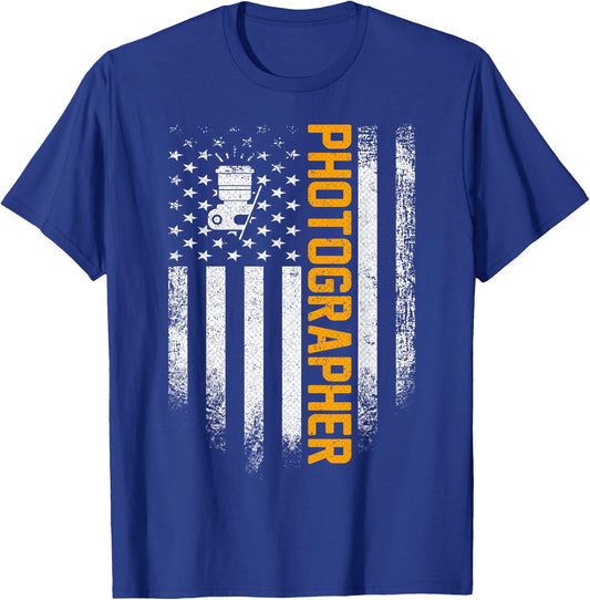 Vintage USA Photographer American Flag Photography Patriotic T-Shirt - T-Shirt | Royal
