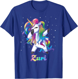 ZURI Name Personalized Custom Rainbow Unicorn Dabbing T-Shirt - T-Shirt | Royal