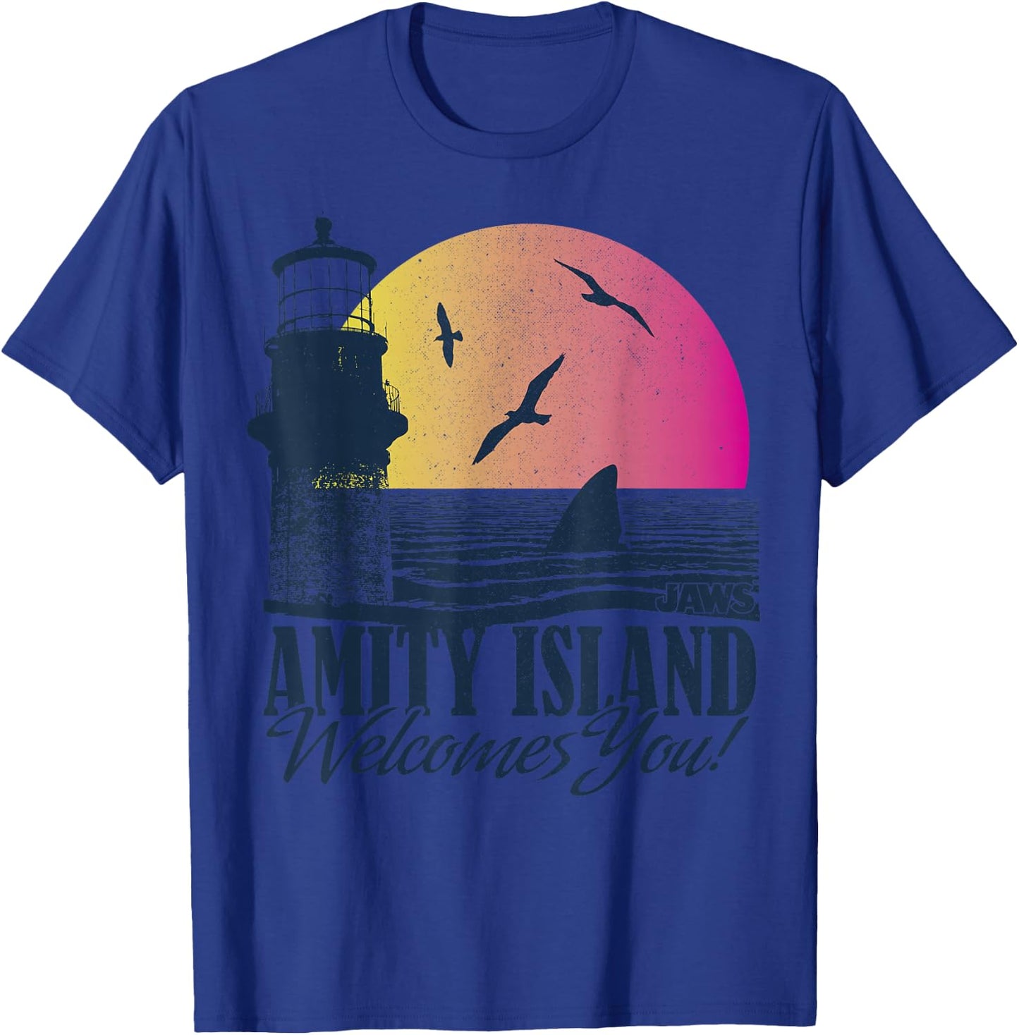 Jaws Amity Island Welcomes You Sunset T-Shirt - T-Shirt | Royal
