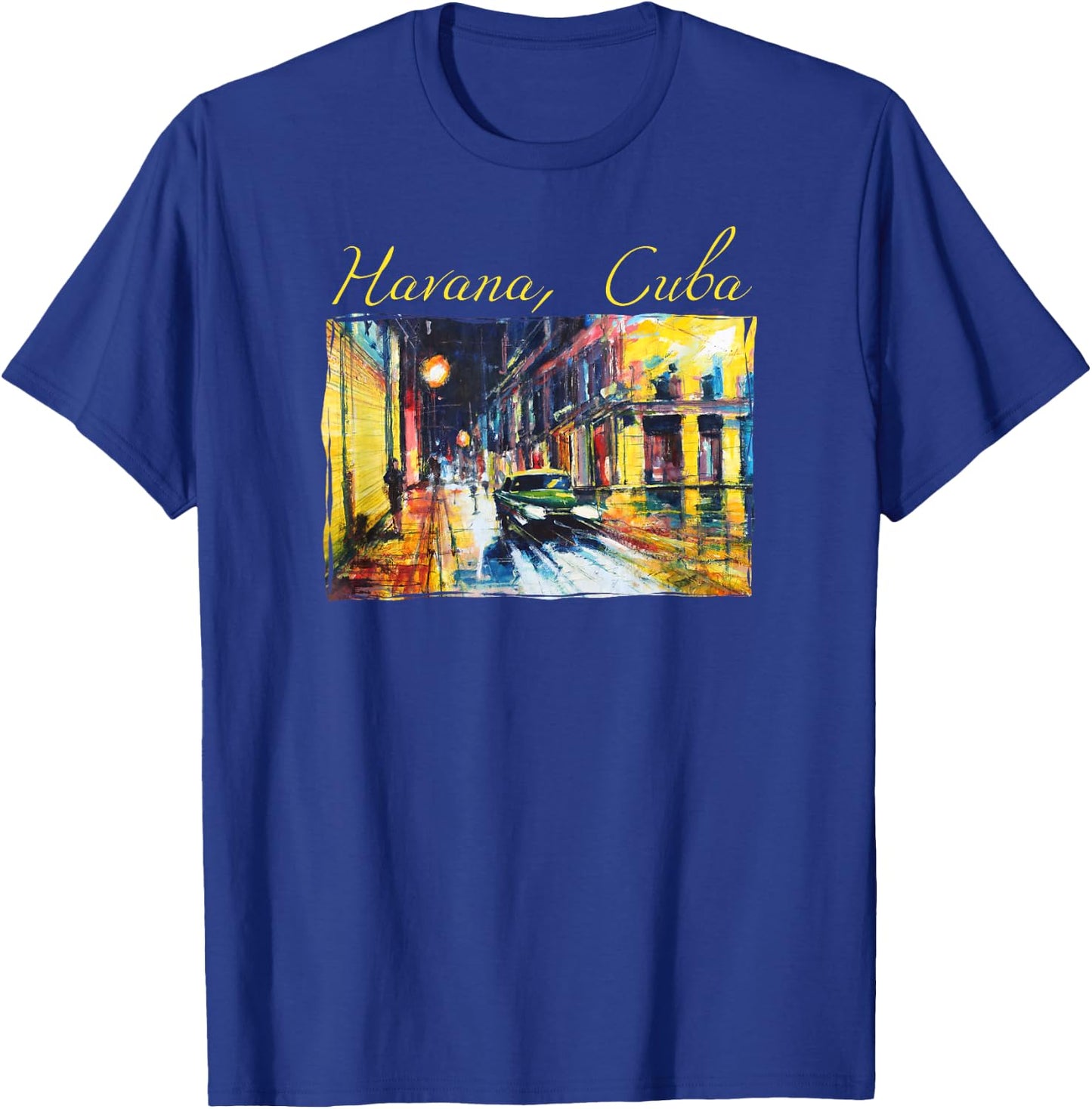 Havana Viejo Night Scene T Shirt - Habana Cuba Fine Art Gift T-Shirt - T-Shirt | Royal